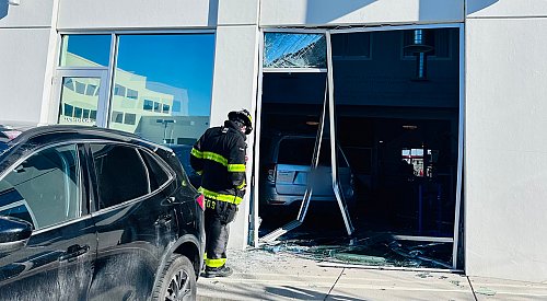 No serious injuries reported after vehicle crashes through front of Kelowna gym