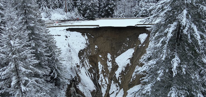 Another atmospheric river produces rainfall warning for previously-damaged Hwy 3